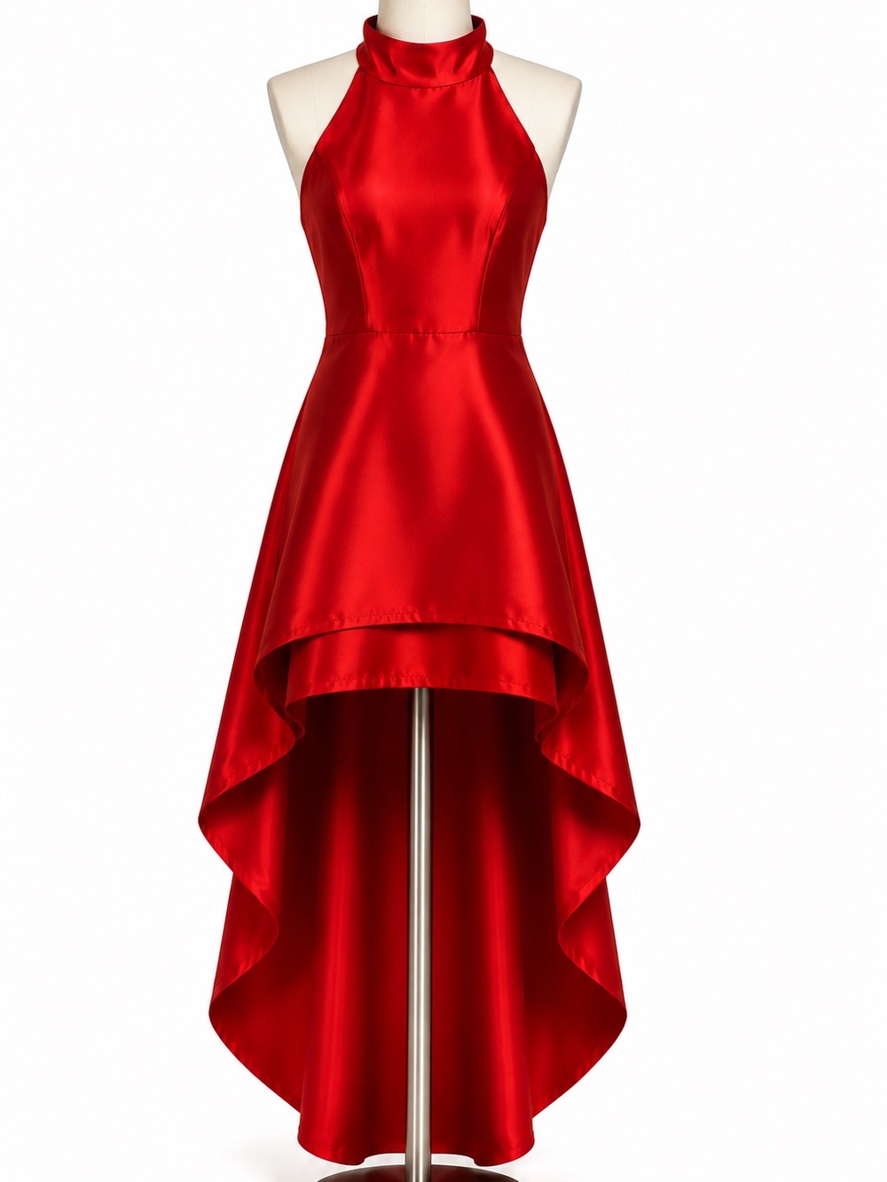 Elegant Red Halter High-Low Dress